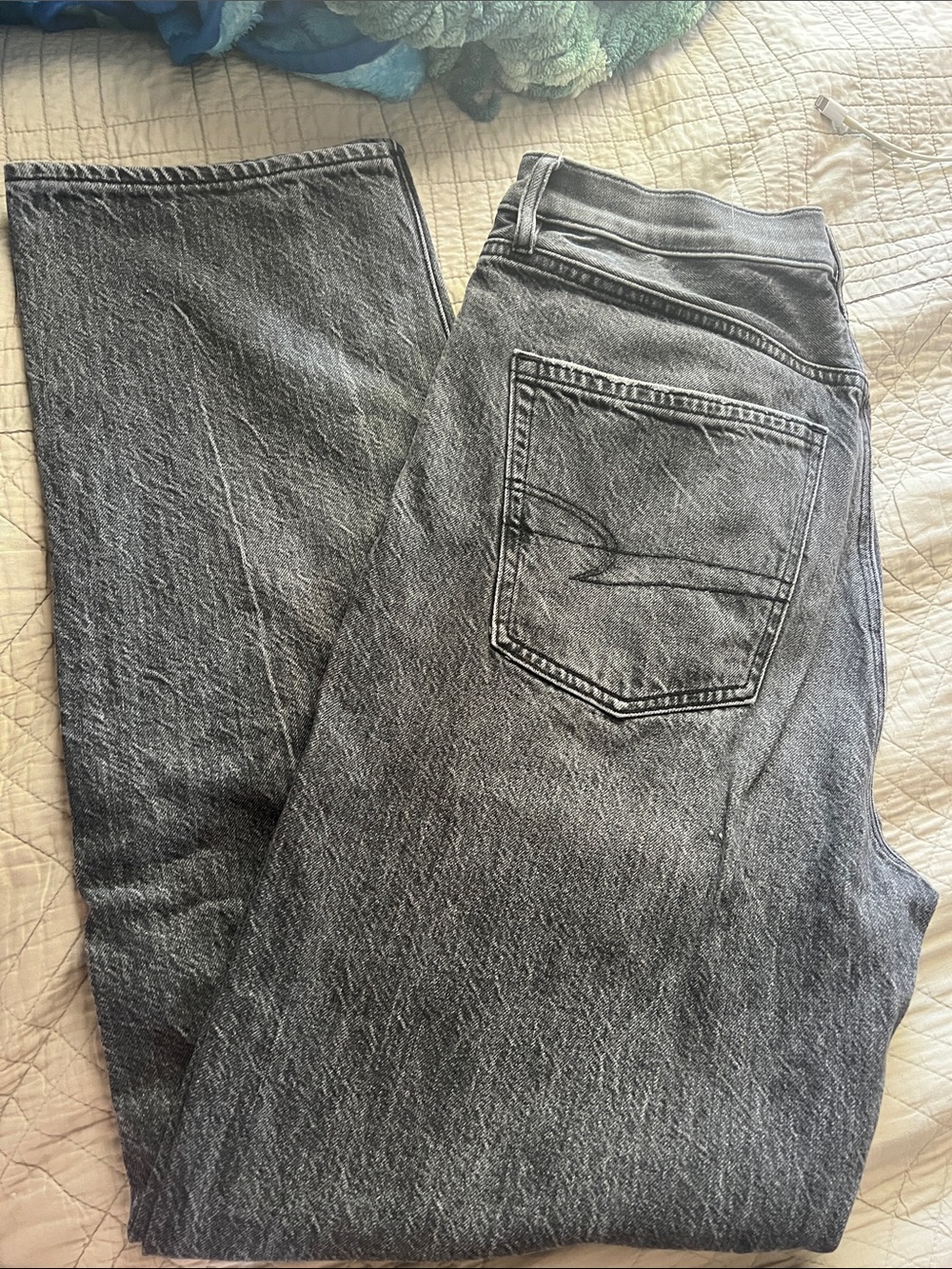 American Eagle Outfitters High-Rise Washed Gray Straight Jeans